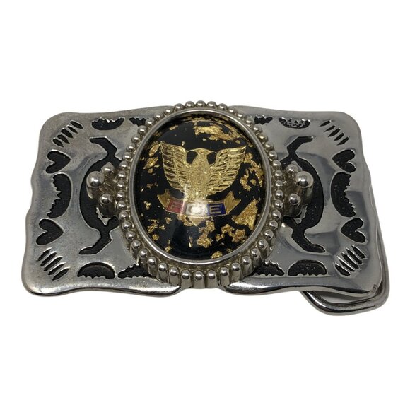 FOE Belt Buckle Fraternal Order of the Eagles Silver Tone‎ Gold Eagle Vintage - Picture 1 of 4